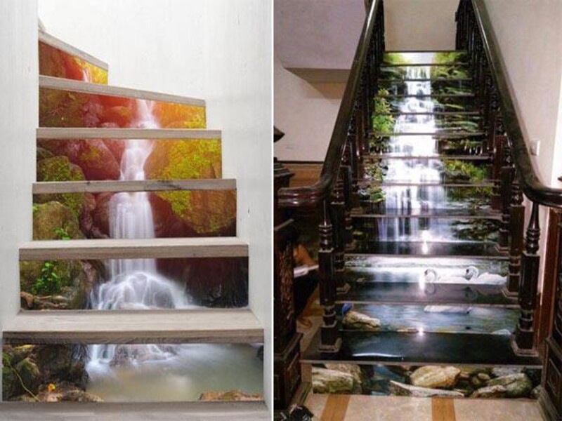 Mang cả thiên nhiên vào căn nhà của bạn với mẫu cầu thang 3D thác nước thơ mộng.